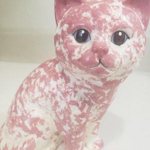 Speckled Pink and Cream Ceramic Kitty Cat Home Decoration - Dark Eyes &  Blue